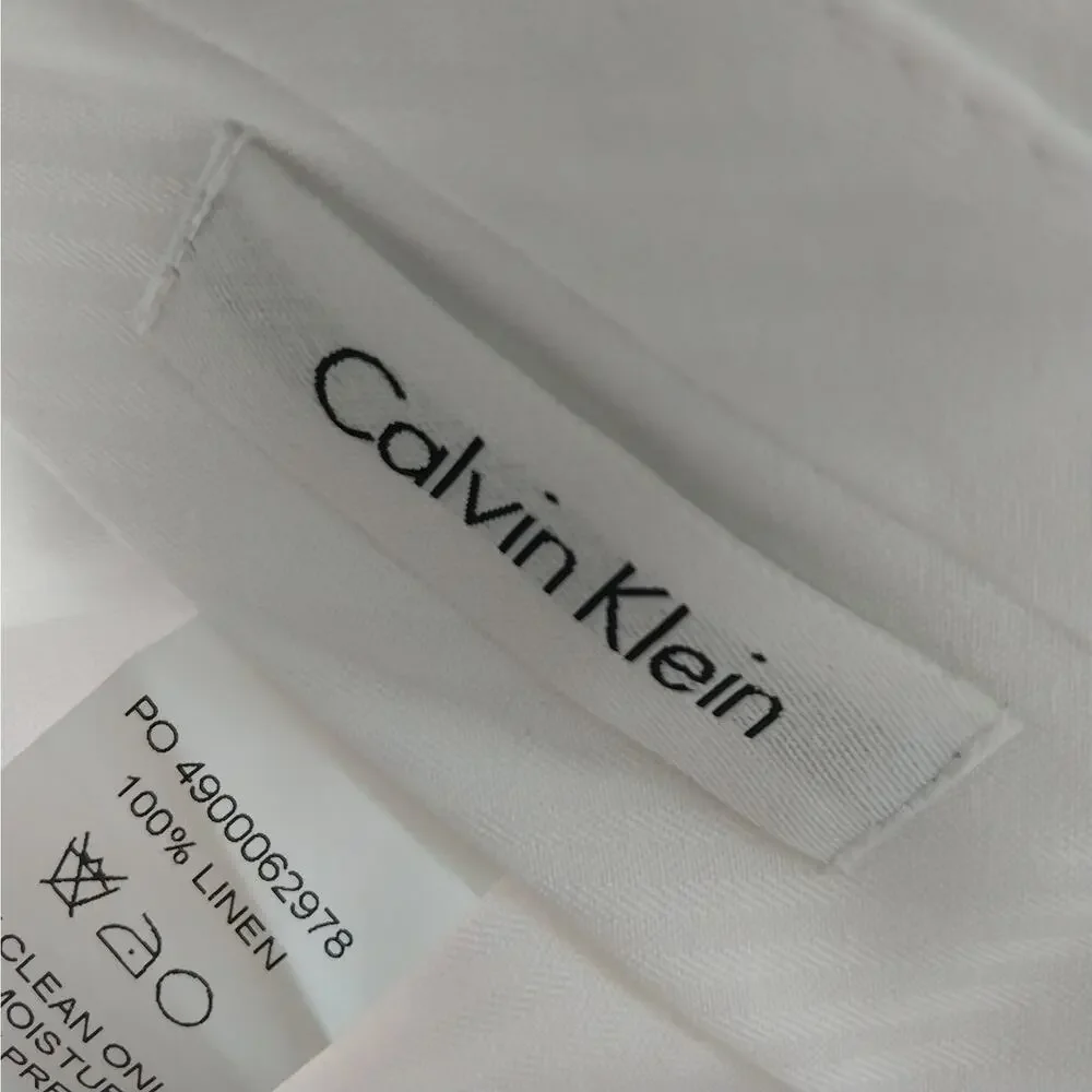 NWOT! CALVIN KLEIN! WHITE LINEN 100%, FLAT FRONT, STRAIGHT LEG PANTS! SZ 38x32